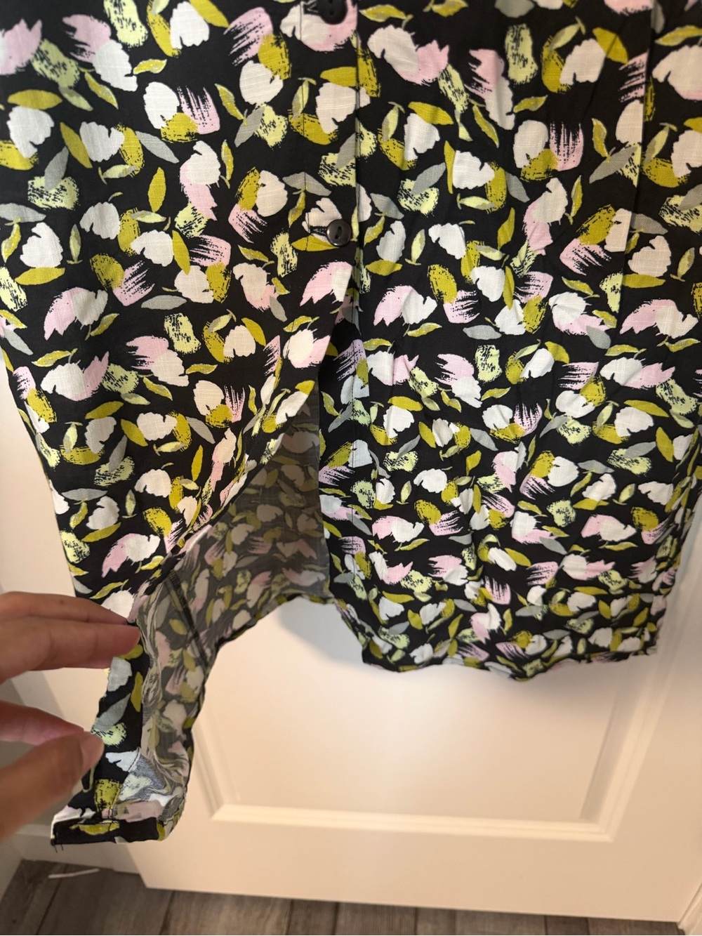 Dip Printed Midi Skirt - Black with Pink & Green woman’s xs skirt button accent - Picture 3 of 6